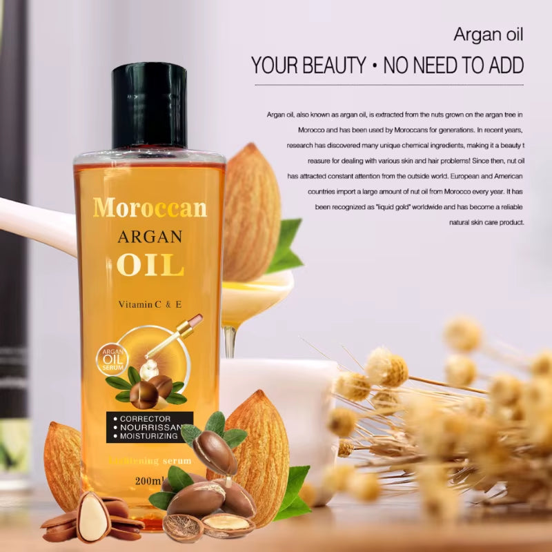 Moroccan Argan Oil Facial Body Moisturizing Massage Oil Softening Hair Care Vegetable Oil Brightens Skin Tone Essential Oils
